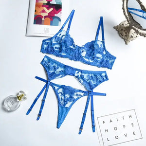 See Through Bra & Thong Sensual Lace Lingerie 3 Piece Set