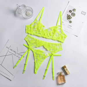See Through Bra & Thong Sensual Lace Lingerie 3 Piece Set