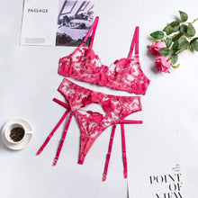 Load image into Gallery viewer, See Through Bra &amp; Thong Sensual Lace Lingerie 3 Piece Set