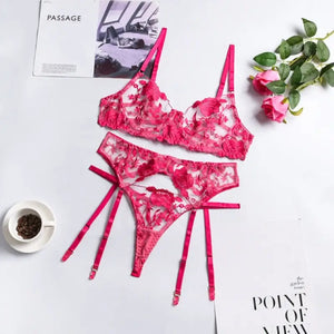 See Through Bra & Thong Sensual Lace Lingerie 3 Piece Set