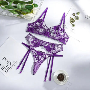 See Through Bra & Thong Sensual Lace Lingerie 3 Piece Set