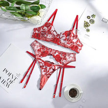 Load image into Gallery viewer, See Through Bra &amp; Thong Sensual Lace Lingerie 3 Piece Set