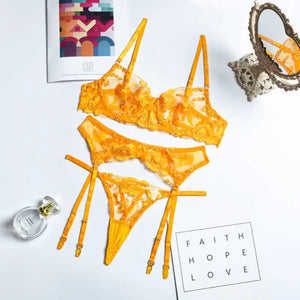 See Through Bra & Thong Sensual Lace Lingerie 3 Piece Set