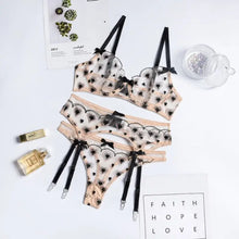 Load image into Gallery viewer, See Through Heart Shaped 3-Piece Lingerie Set - black / L
