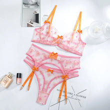 Load image into Gallery viewer, See Through Heart Shaped 3-Piece Lingerie Set - Pink / L