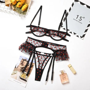 See Through Lace Mesh Bra and Panty Sheer Set - black / M