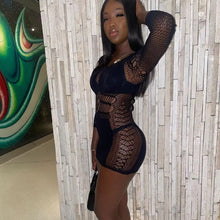 Load image into Gallery viewer, See Through Long Sleeve Bodycon Mini Dress
