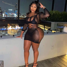 Load image into Gallery viewer, See Through Long Sleeve Bodycon Mini Dress