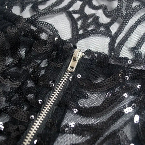 See Through Mesh Sequin Halter Backless Jumpsuit
