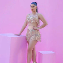 Load image into Gallery viewer, Sequin Fringe Glitter Crop Top &amp; Skirt