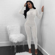 Load image into Gallery viewer, Sequin See Through Mesh Diamond Long Sleeve Jumpsuit