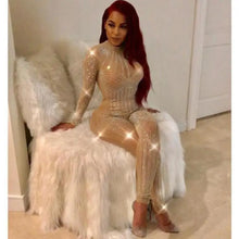Load image into Gallery viewer, Sequin See Through Mesh Diamond Long Sleeve Jumpsuit