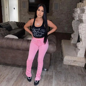 Sequined Letter Print Sleeveless Sexy Crop Top