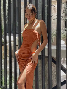 Sexy Cut Out Ruched Maxi Dress