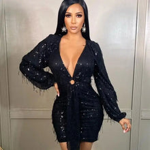 Load image into Gallery viewer, Sexy Sequin Tassel Short Fringe Party Dress - black / XL