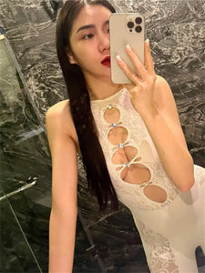 Sexy Solid Mesh Hollow Out Bodycon Jumpsuit