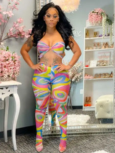 Sexy Striped See-through Bandage Design Two Piece Set