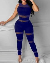 Load image into Gallery viewer, Sheer Mesh Sleeveless Skinny Jumpsuit - Blue / XL