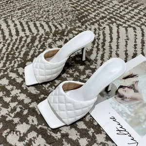 Elegant Square High Heel Gladiator Shoes - white / 37