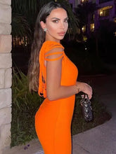 Load image into Gallery viewer, Short Sleeve Tassel O-Neck Midi Bodycon Dress