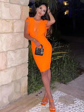 Load image into Gallery viewer, Short Sleeve Tassel O-Neck Midi Bodycon Dress
