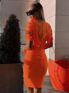 Short Sleeve Tassel O-Neck Midi Bodycon Dress