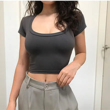 Load image into Gallery viewer, Short Sleeve U-Neck Gray Tee Tank Top