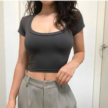 Load image into Gallery viewer, Short Sleeve U-Neck Gray Tee Tank Top - gray / XXL