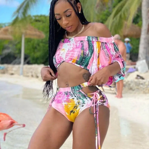 Off Should Two Piece Lace Up High Waist Bathing Suit