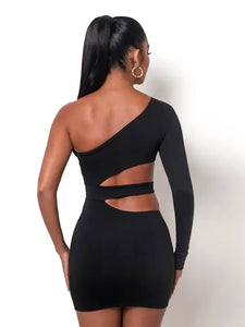 One Shoulder Backless Bandage Cut Out Mini Dress