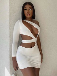 One Shoulder Backless Bandage Cut Out Mini Dress