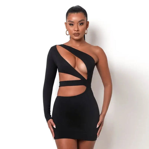 One Shoulder Backless Bandage Cut Out Mini Dress
