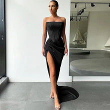 Load image into Gallery viewer, Off Shoulder Draped Maxi Dress - black / L
