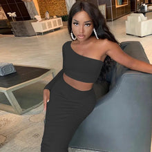 Load image into Gallery viewer, One Shoulder Long Sleeve Crop Top &amp; Skirt Set