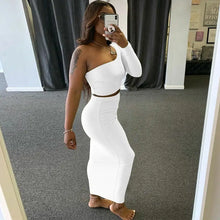 Load image into Gallery viewer, One Shoulder Long Sleeve Crop Top &amp; Skirt Set - white / L