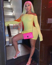 Load image into Gallery viewer, Off Shoulder Mesh Bodycon Mini Dress - L / yellow