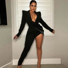 Load image into Gallery viewer, Shoulder Pads Suit Collar Asymmetric Jumpsuit - S / Black