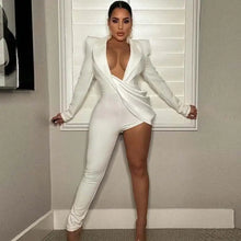 Load image into Gallery viewer, Shoulder Pads Suit Collar Asymmetric Jumpsuit - XXL / White