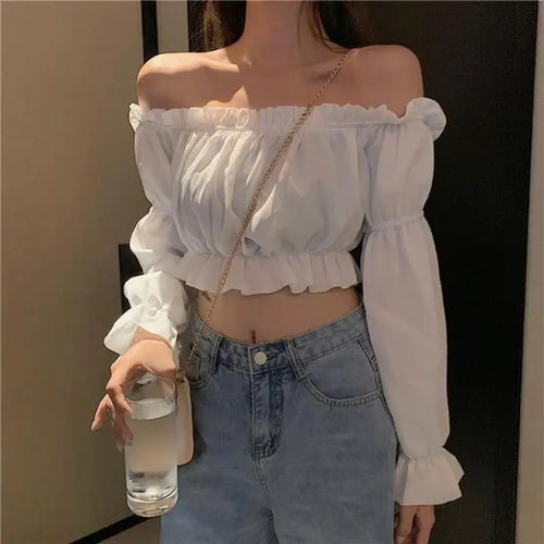 Off Shoulder Puff Sleeve Tunic Crop Top