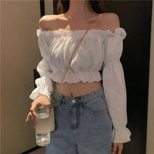 Off Shoulder Puff Sleeve Tunic Crop Top