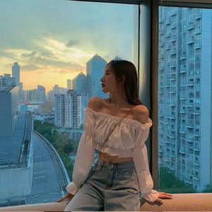 Off Shoulder Puff Sleeve Tunic Crop Top