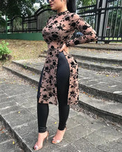 Load image into Gallery viewer, Side Split Longline See-through Floral Print Top