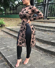 Load image into Gallery viewer, Side Split Longline See-through Floral Print Top - MULTI