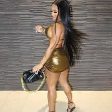 Load image into Gallery viewer, Silk Gold Sexy Crop Top Bra &amp; Skirt Set