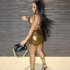 Silk Gold Sexy Crop Top Bra & Skirt Set