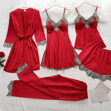 Load image into Gallery viewer, Silk Robe Lace Satin Pajamas Gown Set