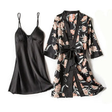 Load image into Gallery viewer, Silky Lace Lounge Pajama Set - Black - A - 2pcs / XXL