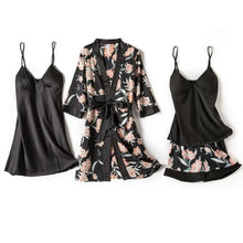 Load image into Gallery viewer, Silky Lace Lounge Pajama Set - Black - 4pcs / XXL