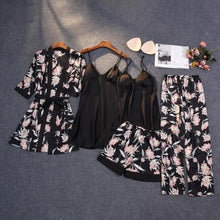 Load image into Gallery viewer, Silky Lace Lounge Pajama Set - Black - A - 5pcs / XXL