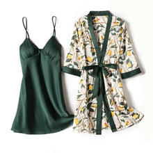 Load image into Gallery viewer, Silky Lace Lounge Pajama Set - Green - A - 2pcs / L